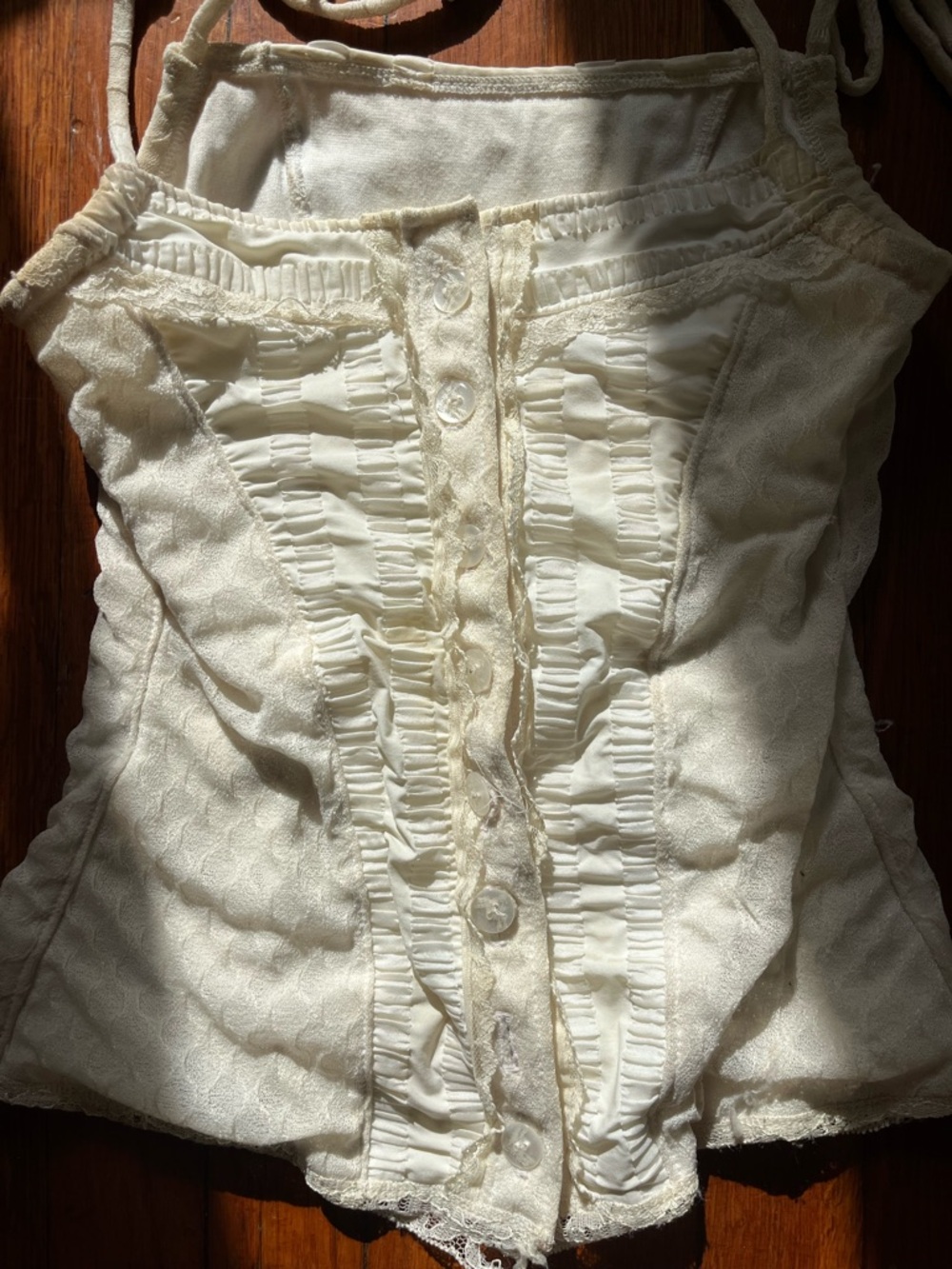 Women’s Cream Ruffled Button-Front Camisole Top - Picture 3 of 6